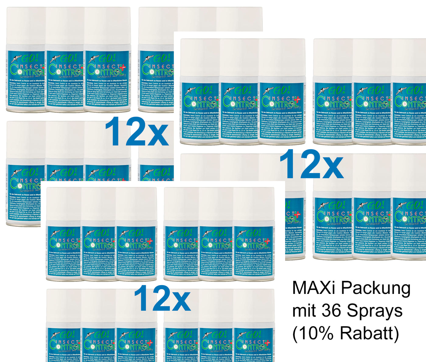 GO Insect Control Spraydosen Maxi-Packung 36 Stück (mit 10% Rabatt) - Mein-Insektenschutz-Shop Insektenschutzspray Fliegenabwehr Wespenschutz